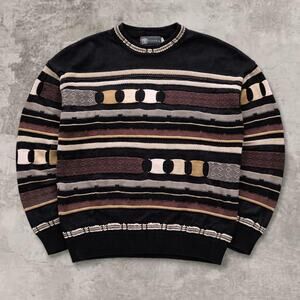 Tundra Earth Tone Sweater Brown Coogi Style 100% Cotton Knit Jumper M Beige